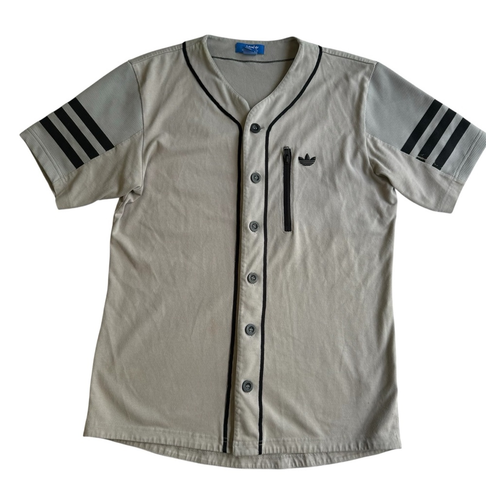 Adidas Baseball Jersey Mens Medium Gray Black Button Up Shirt